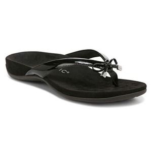 Vionic Bella II Black Leather Orthopedic Slip On Thong Sandals Womans Size 8